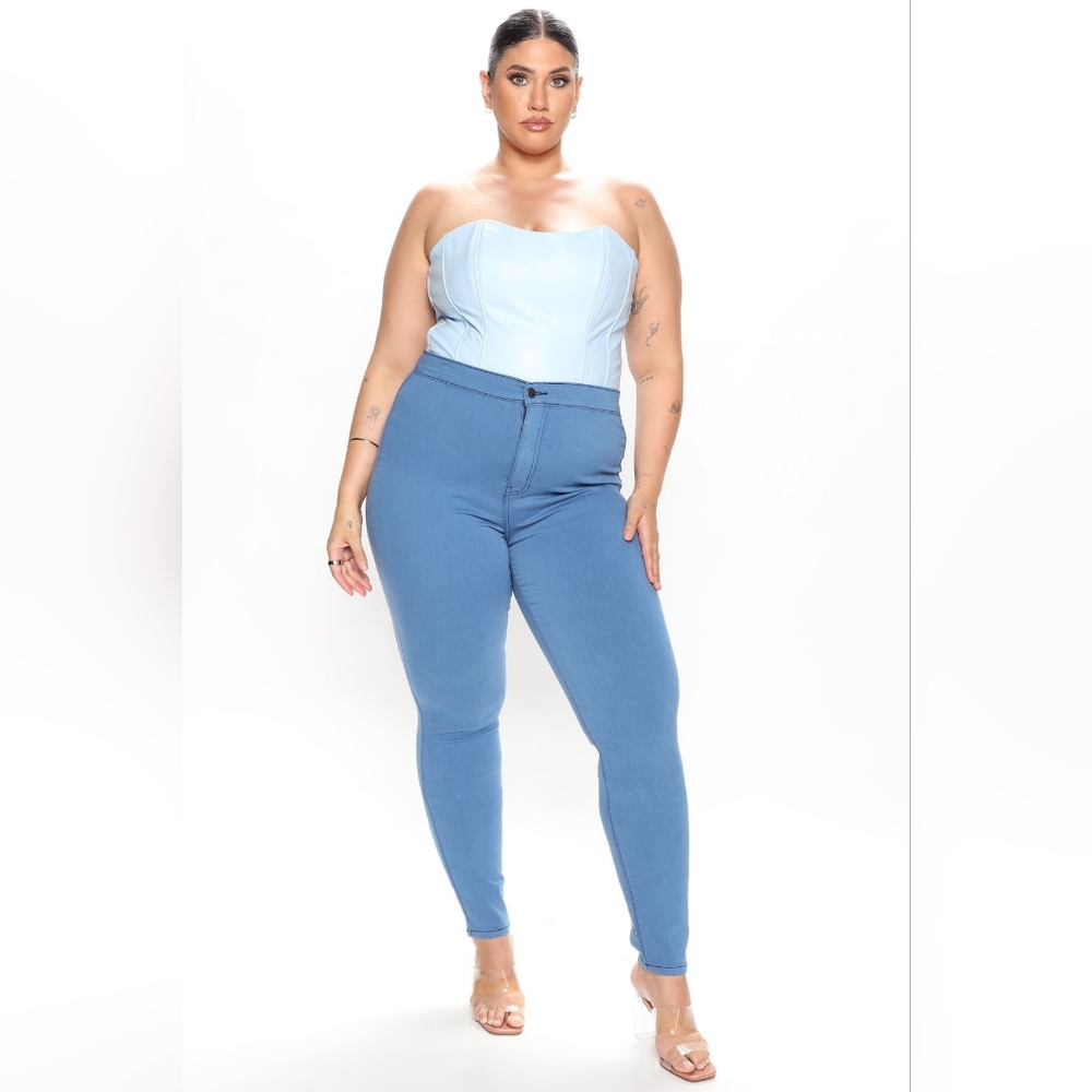 Tall Super High Waist Denim Skinnies - Medium Blue Wash 14
